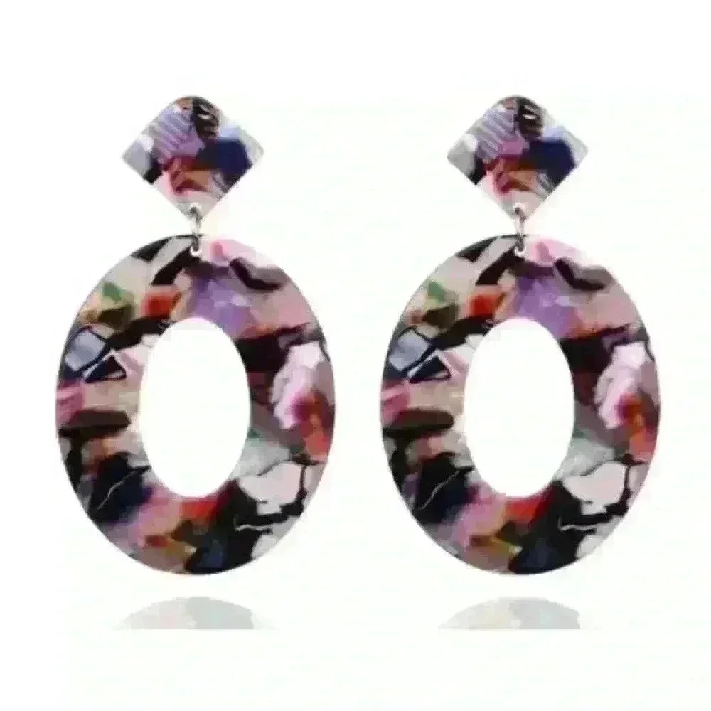Acrylic resin Multicolor Large Oval Hoop Drop Earrings